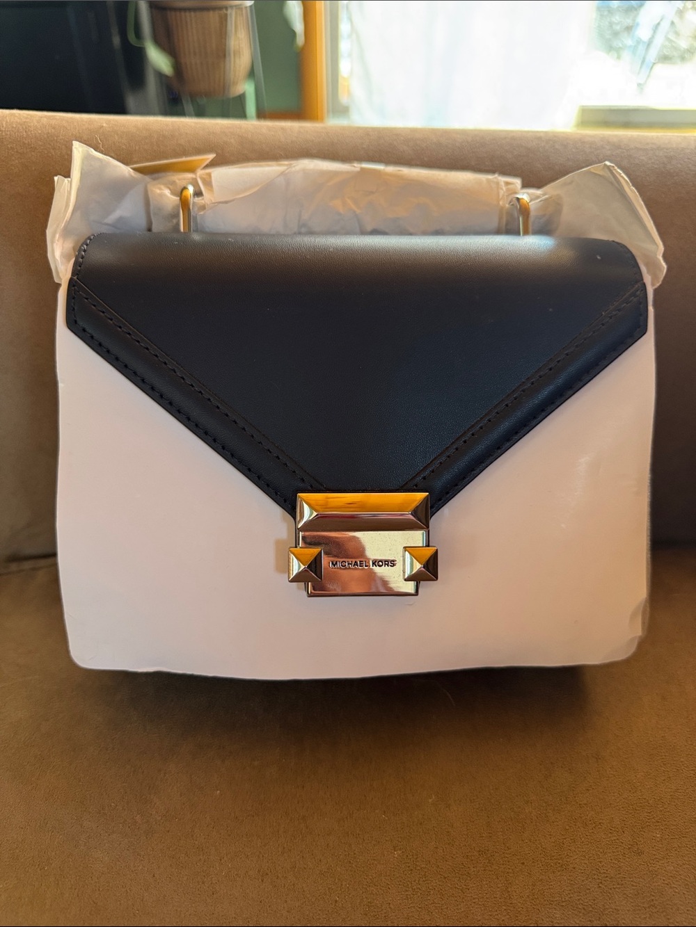 Michael Kors Navy and White Two-Tone Crossbody Bag with Gold Hardware. NEW